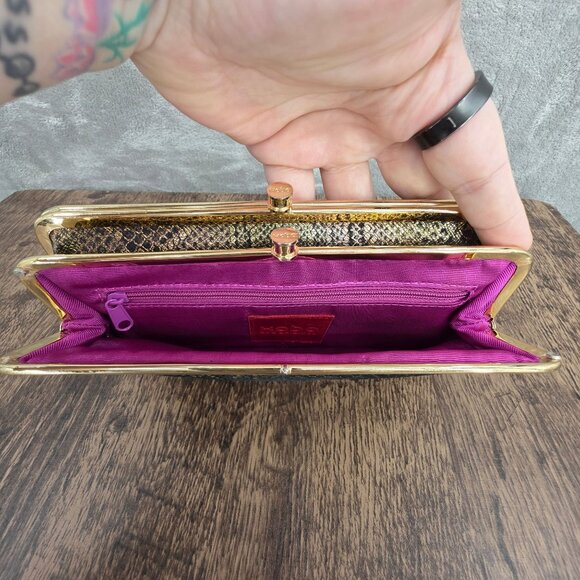 HOBO Lauren Wallet Clutch Iridescent Exotic Metallic Reptile Snake Print Leather - Picture 8 of 15